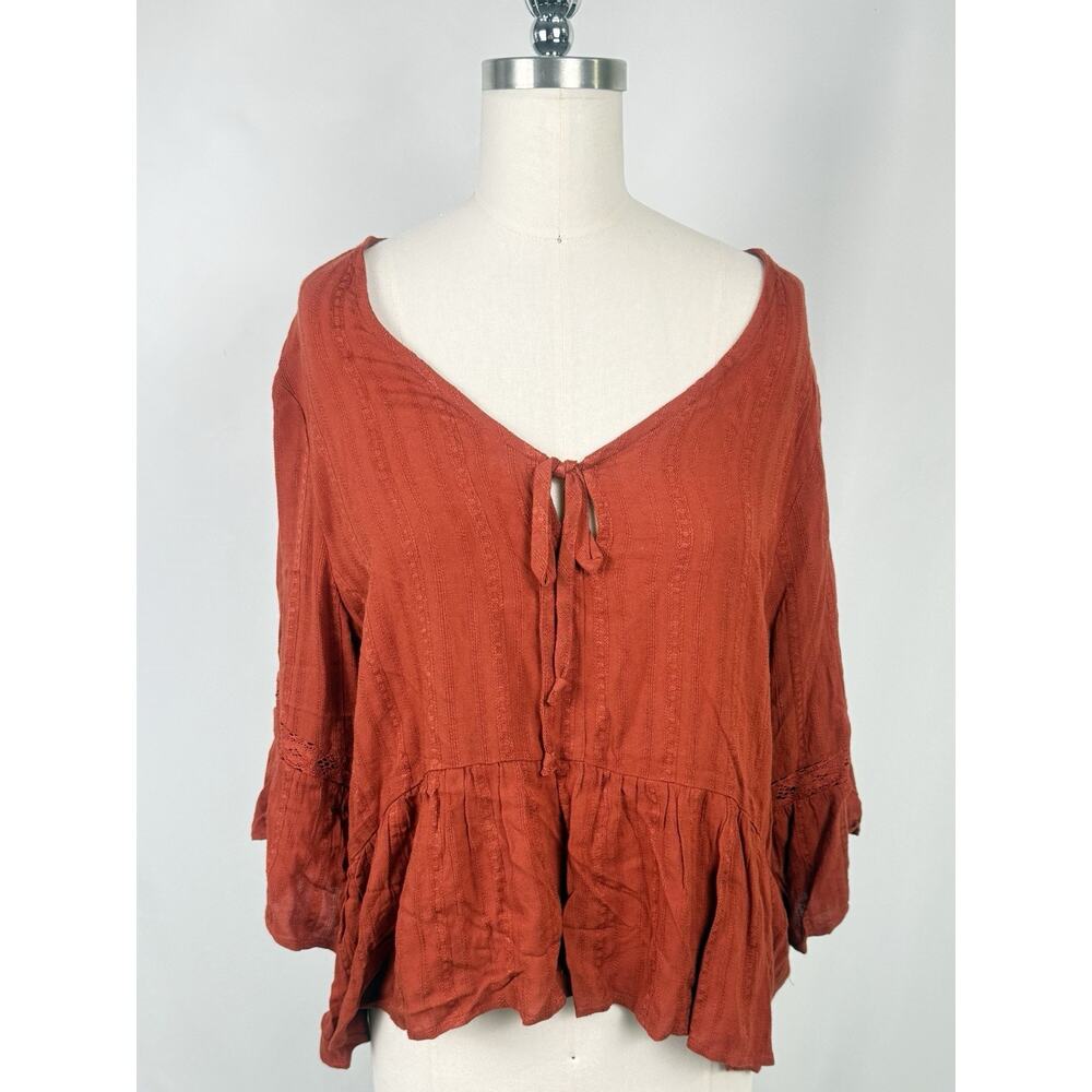 NWT-Luq XL Fall Aesthetic Boho Peasant Gypsy‎ Flowing Hippy Orange Blouse
